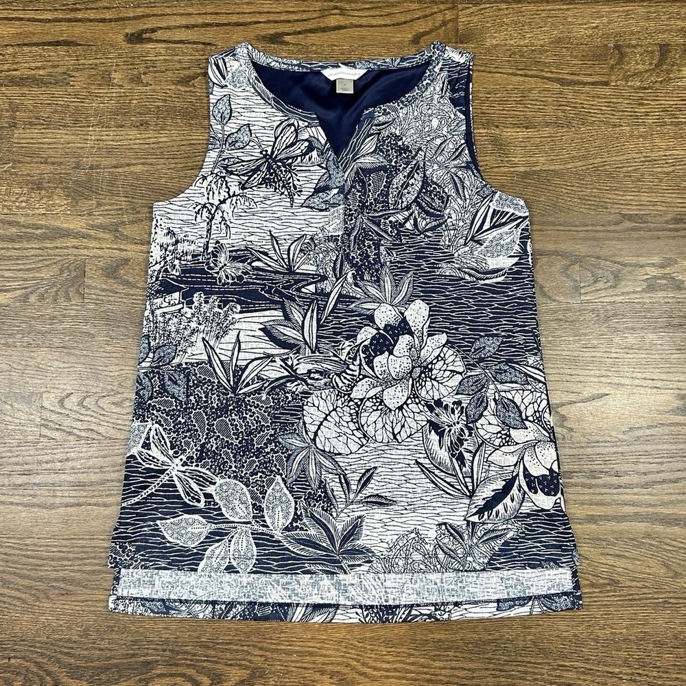 Christopher Banks‎ Tank Top Womens Small Blue White Floral Sleeveless V Neck